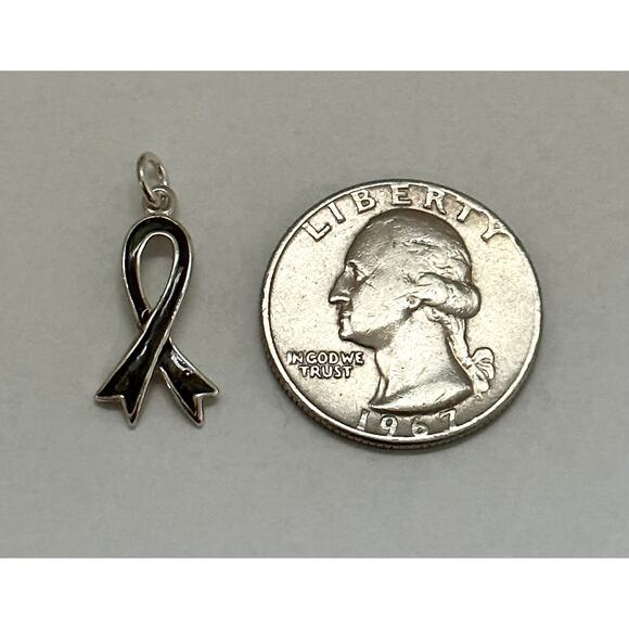 Sterling Silver Grey Awareness Ribbon Necklace - Picture 5 of 7